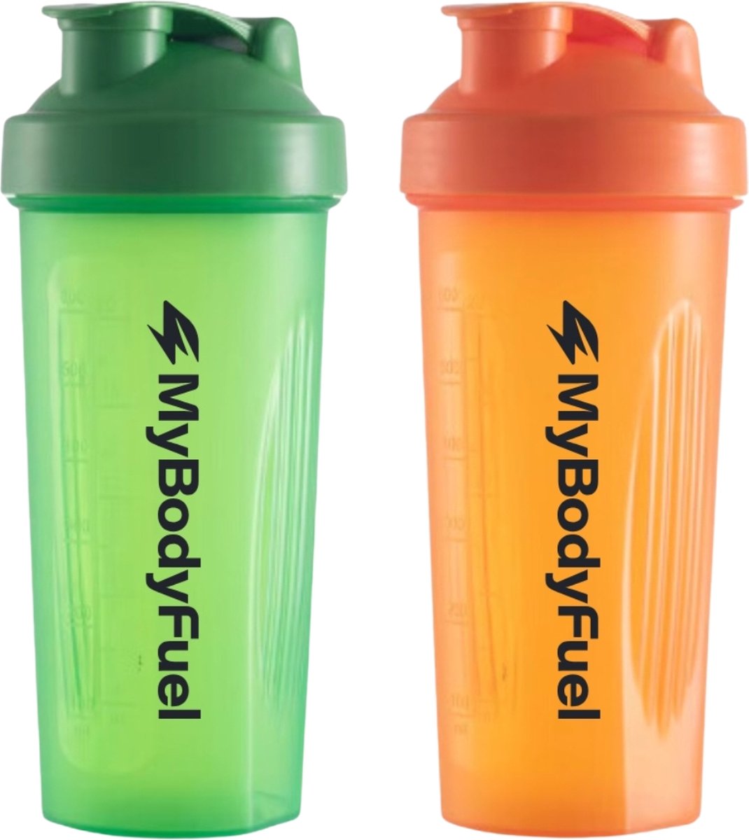 Goedkoopste MyBodyFuel - Shakebeker - Proteïne Shaker - inclusief mixfilter - Groen en Oranje - Set van 2 stuks - Shakebeker 700 ml - BPA vrij