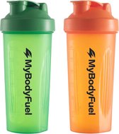 MyBodyFuel - Shakebeker - 700 ml - met mixfilter - Groen en Oranje - Set van 2 - Proteïne Shaker - BPA-vrij