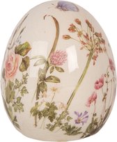 Clayre & Eef Décoration Œuf Ø 7x9 cm Beige Céramique Fleurs