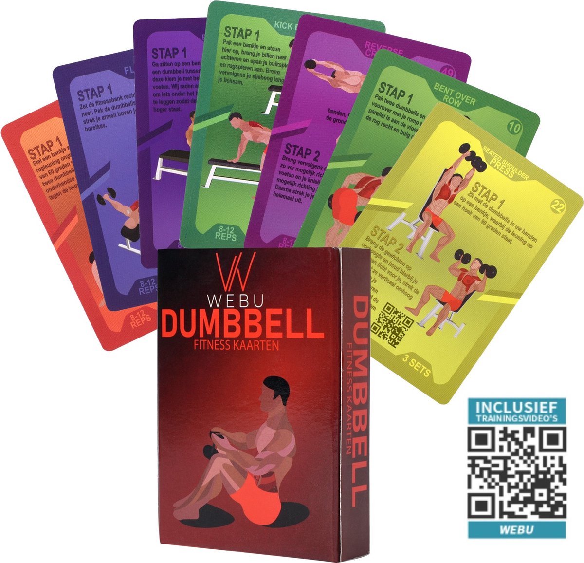 WEBU Workout Dobbelstenen + Bodyweight, Dumbbell, Weerstandsband, Kettlebell en Exercise Ball Workout Kaarten | Incl. Trainingsvideo's - Fitness - Crossfit - Thuis Sporten - Krachttraining - Yoga - Weerstandsbanden – foto 2