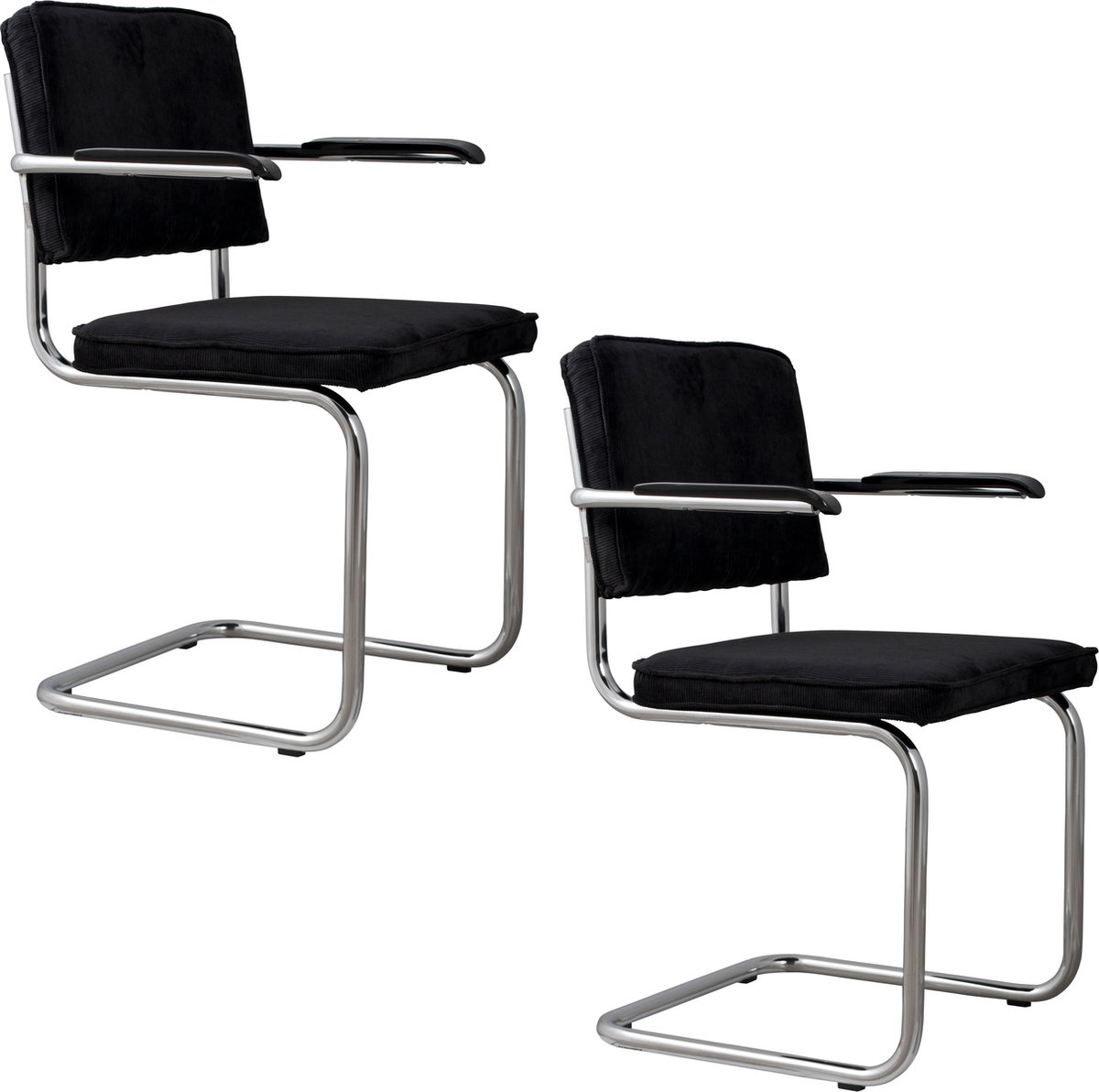 Ridge Rib Eetkamerstoelen Armleuning Zwart - Set van 2