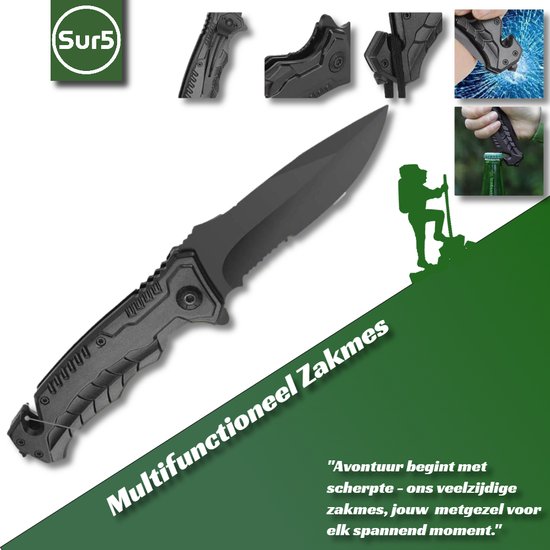 SUR5® Survival Set Premium NL / BE - Kit d'urgence le plus complet et de haute qualité - Kit de Survie pour toutes vos aventures en outdoor avec outil multifonction 16 en 1 de haute qualité, filtre à eau 2.0, boussole,... - Bushcraft - Zwart