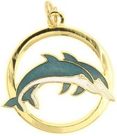 Behave® Hanger dolfijnen goud kleur blauw groen emaille 3 cm
