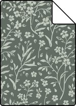 Échantillon de papier peint ESTAhome fleurs vert grisâtre - 26,5 x 21 cm - 139878- S