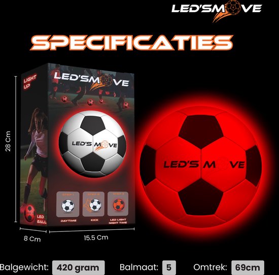 Voetbal Lumineux LedsMove | Boule Lumineuse avec Lumière | Ballon de football LED | Brillent dans le noir | Jouets lumineux | Balle Taille 5 - Modèle LS2 Traditionnel