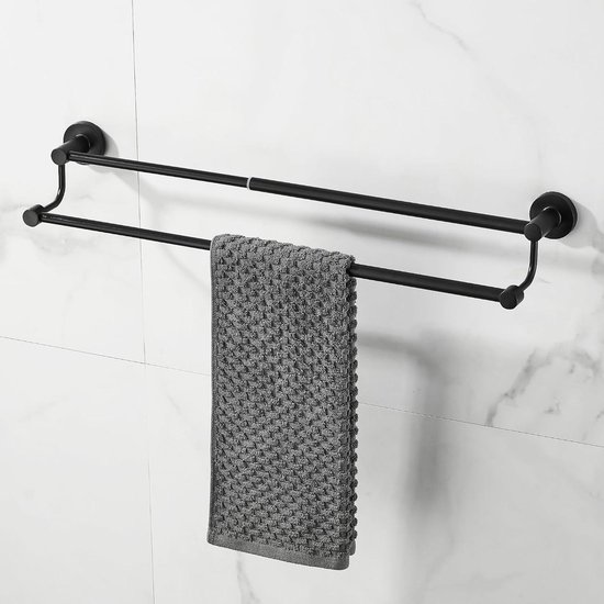 HONPHIER Verstelbare handdoekrails 43-78 cm badhanddoekrekken roestvrij stalen handdoekplanken met haken wandgemonteerde handdoekhouders handdoekstang voor keuken badkamer, zwart (zilver 3-lagen