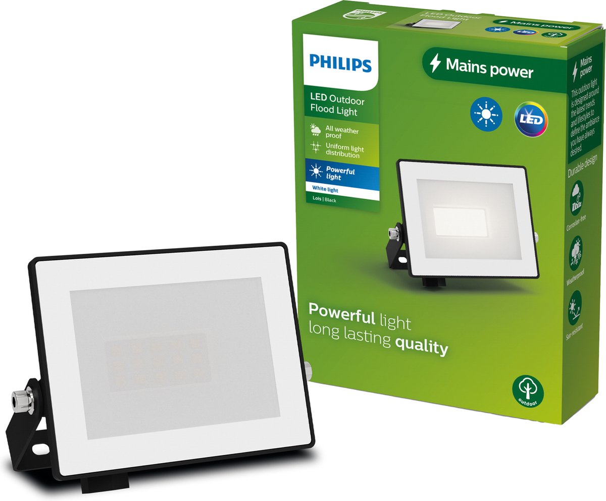 Philips Lois floodlight - Zwart - 10W - Helder warm licht; 3000K - Verstraler