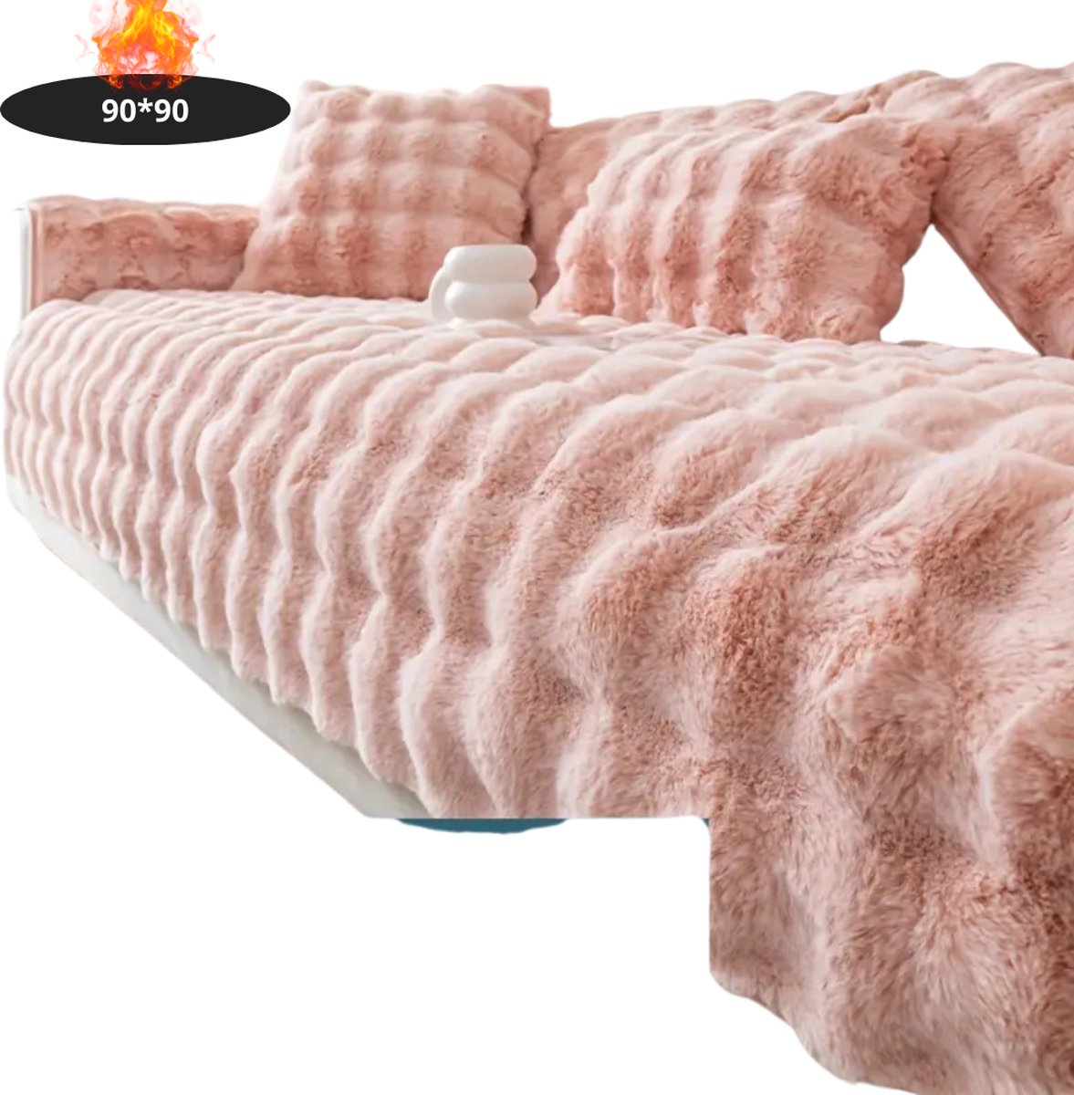 Nivard Bankhoes - Bankbeschermer - Stretch - Sofa Cover - Pluche - Roze - Enkel 90x90