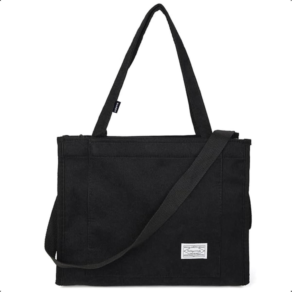 Kioto Schoudertas - Tote bag -Shopper - Tas Dames - Handtas school - Shopper - Laptoptas - Canvas Zwart - Maat M