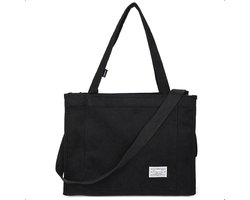 Kioto Schoudertas - Tote bag -Shopper - Tas Dames - Handtas school - Shopper - Laptoptas - Canvas Zwart - Maat M