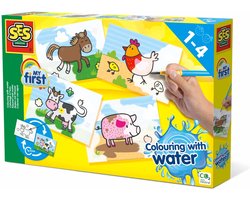 SES Creative- My First - Kleuren met Water - Boerderij dieren – verven - Zonder Geknoei - inclusief 4 kleurplaten en kwast - steeds opnieuw te gebruiken – 1 tot 4 jaar