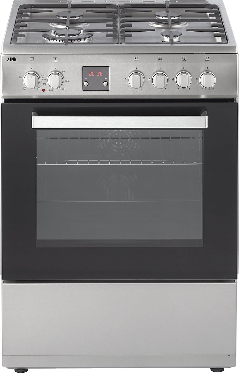 ETNA FGV460RVS - Gas/elektro fornuis - 60 cm - 4 pits inclusief wok - RVS - Oveninhoud 65 liter