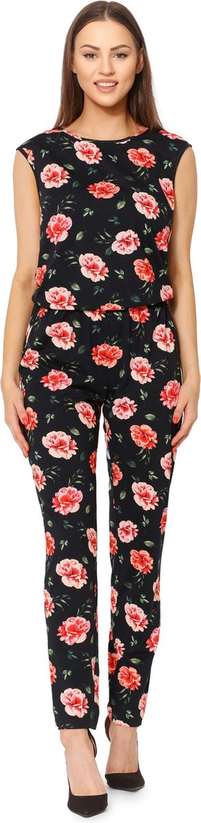 Ladeheid Dames Jumpsuit - Korte mouwen - Lange broek - Katoen - BLV-BLV50-211-OV - Bloemen - XXL