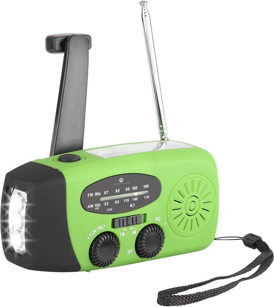Noodradio - Noodradio Opwindbaar - Draagbare Zwengelradio met Zonne-energie - AM/FM Radio - 2000 mAh Batterij - Campingradio met Zakfunctie - Geschikt voor Buiten, Camping en Outdoor - Groen