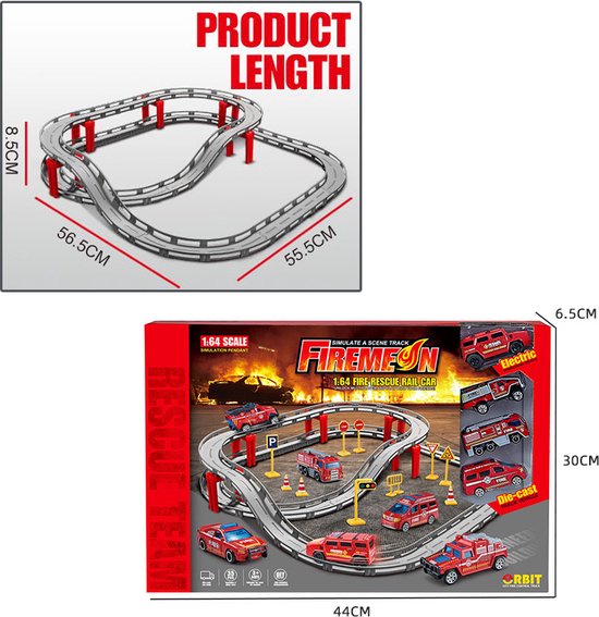 Brandweer Racebaan Speelset – Diecast Brandweerwagens en Accessoires – Educatief Speelgoed voor Kinderen vanaf 3 Jaar – Perfect Cadeau voor Kleine Helden