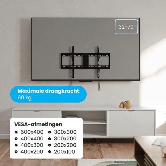 Auronic TV Beugel - 32 t/m 70 inch - TV Muurbeugel - TV Kantelbaar - Tot 60 KG - VESA 600mm x 400mm - Voor o.a. 43", 55" & 65" - Zwart