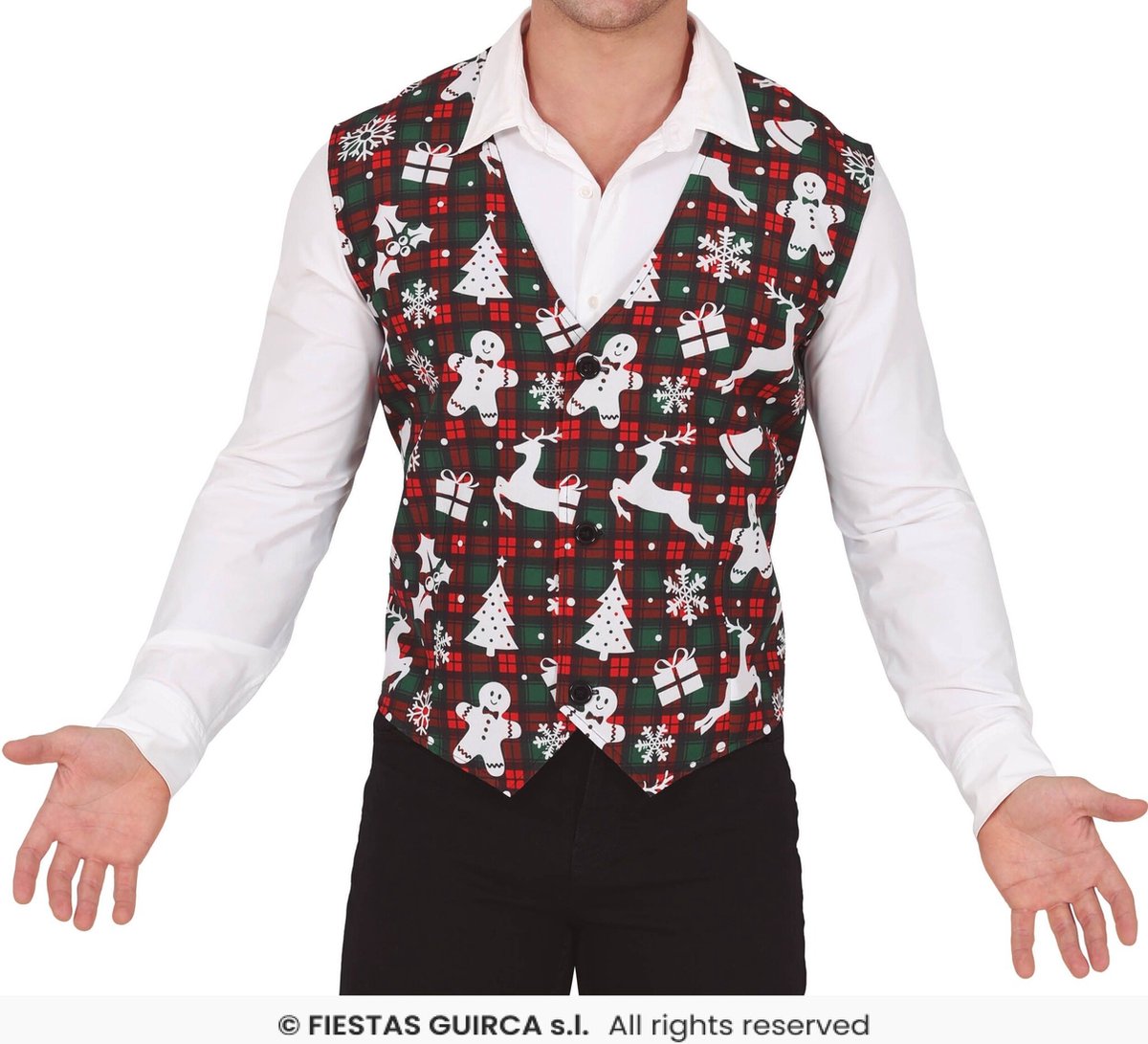 Kerstmis Gilet Rood/Groen Squares