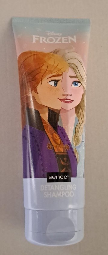 Paarse tube met afbeelding van Anna en Elsa uit Frozen. Sence kindershampoo.