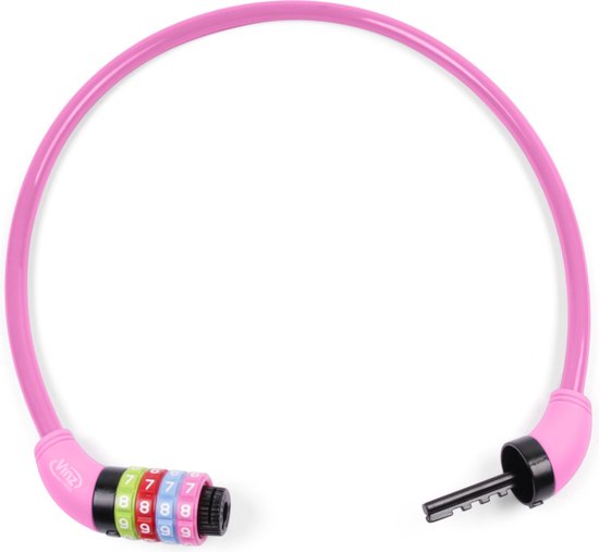 VINZ Baker Kinderfiets Kabelslot / Combinatieslot / Cijferslot Roze 10mm - 65cm van VINZ — afbeelding 4