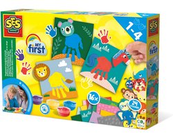 foto van SES Creative - My First - Vingerverf Handafdruk Dieren - 4 kleuren - met 16 vingerverf kaarten en stickers - Glutenvrij- Makkelijk Uitwasbaar - 1 tot 4 jaar