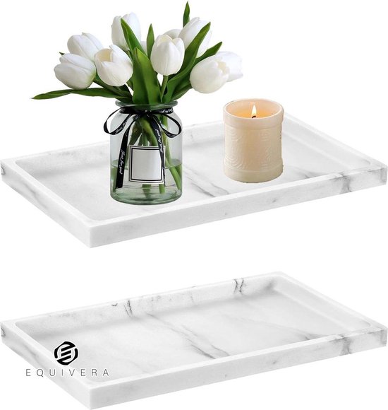 Ovaal Hars-Dienblad in Marmer Wit - Make-Uptafel Organizer, Sieraden en Cosmetische Opbergbak voor Badkamer, Slaapkamer en Keuken
