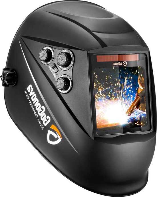 SHYOSUCCE Automatische lashelm, Auto Darkening, Variabele dimming DIN 9-13, Solar lasmasker voor MMA, MIG/MAG, wig/tig en polijsten, incl. 5 reserveschijven, zwart SHYOSUCCE Automatische lashelm, Auto Darkening, Variabele dimming DIN 9-13, Solar lasmasker voor MMA, MIG/MAG, wig/tig en polijsten, incl. 5 reserveschijven, zwart