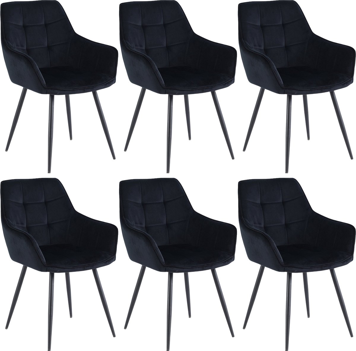 Colenis Oriana Eetkamerstoel - Set Van 6 - Zwart - Fluweel - Velvet - Industrieel