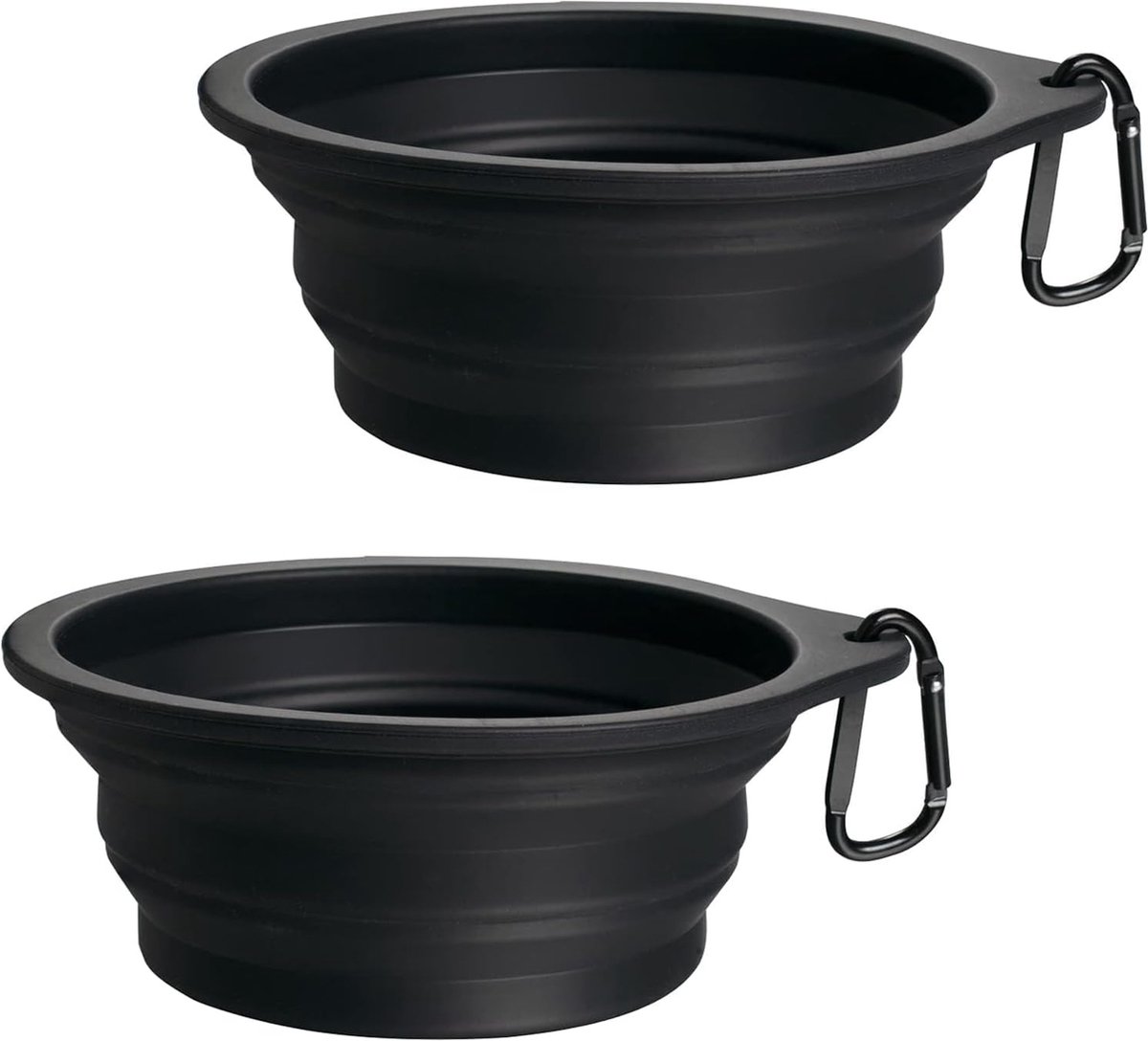 Clord - Opvouwbare Hondenbakken - Set van 2 - Silicone Waterbakken voor Honden en Katten - Draagbaar en Lekvrij - Inclusief Karabijnhaak (Zwart, Zwart)