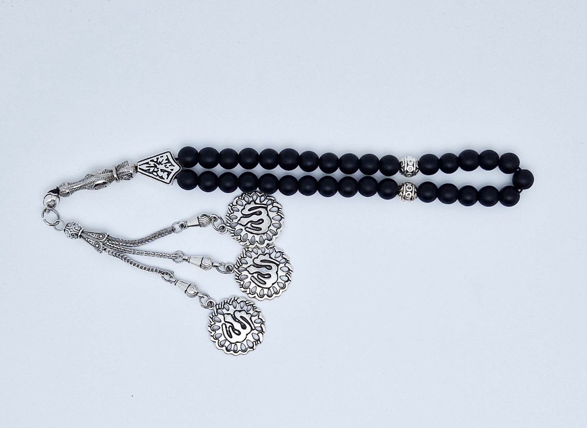 Handgemaakte tesbih "tasbih" natuursteen " Mat zwart onyx " - Aantal kralen 33 - Diameter kralen 8 MM - met metaal tassel "model 8" - Een mooi cadeau-idee