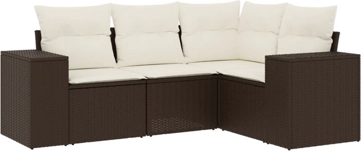 vidaXL 4-delige - Loungeset - met - kussens - poly - rattan - bruin