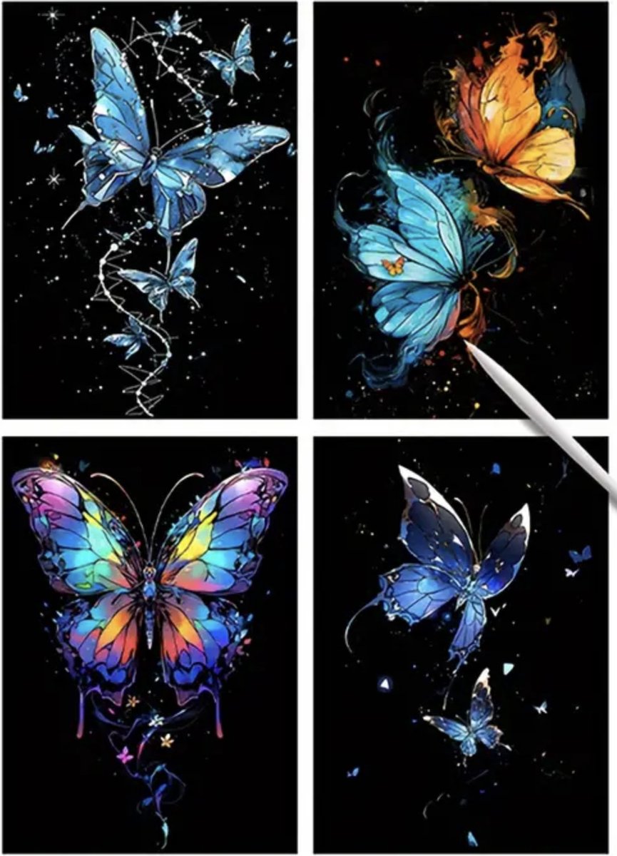 Glow in the Dark Scratch Art 4x A4 Deluxe Set | Incl. 7 Tools | Magic Kras Tekeningen Kraskaarten Krasfolie Kraskaart | Kinderen en Volwassenen Knutselen Tekenen | Painting Schilderen op Nummer Diamond Painting | Knutselpakket Tekenpakket — afbeelding 4