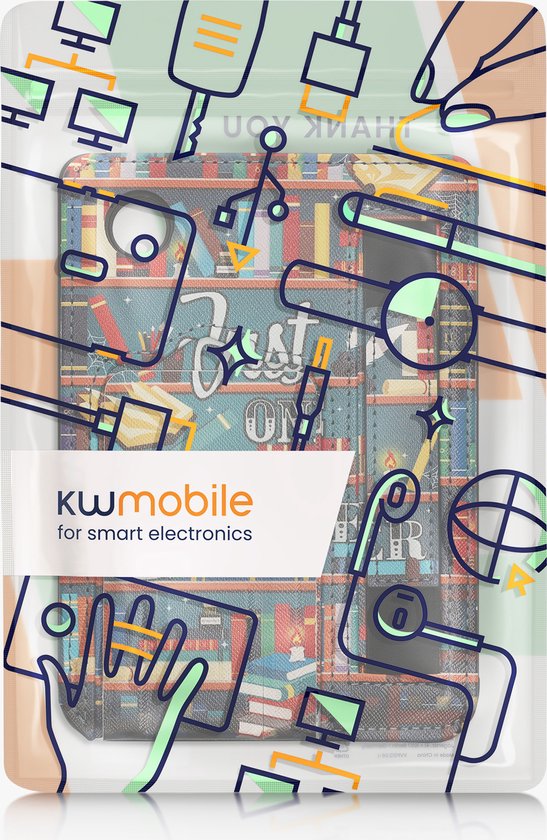 kwmobile e-reader hoesje geschikt voor Kobo Clara 2E hoes - Met polsband en standaard - Kunstleren e reader beschermhoes - bibliotheek design van Merkloos — afbeelding 5