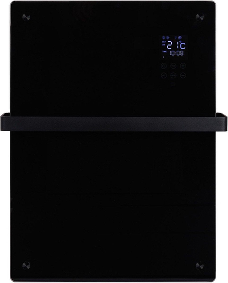Eurom Alutherm Infrarood paneel - 67.1x43.8cm - IP24 - 800watt - wifi - wand- Verticaal - metaal/glas zwart mat