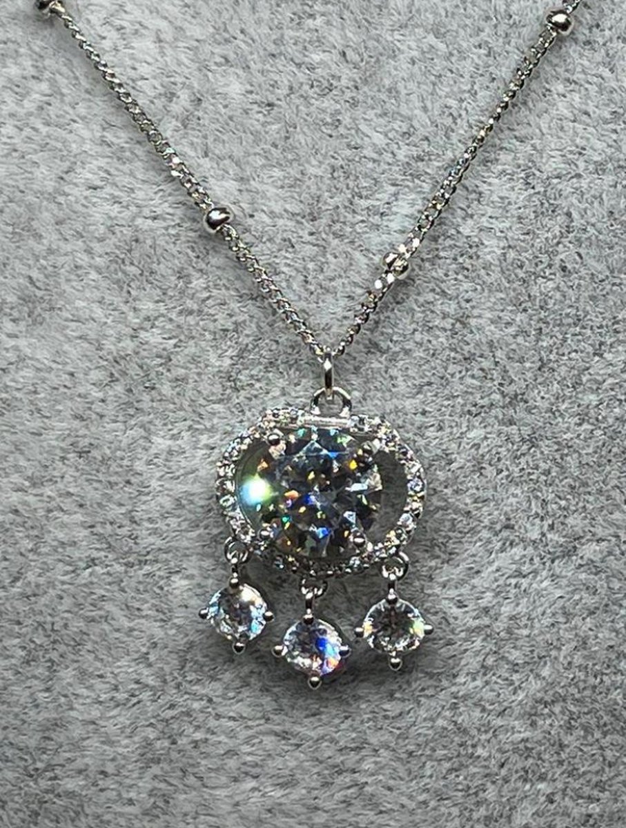 Zilveren Kettinghanger met Briljante Lab-Made Diamond (Moissanite) van 1 Karaat - diamant
