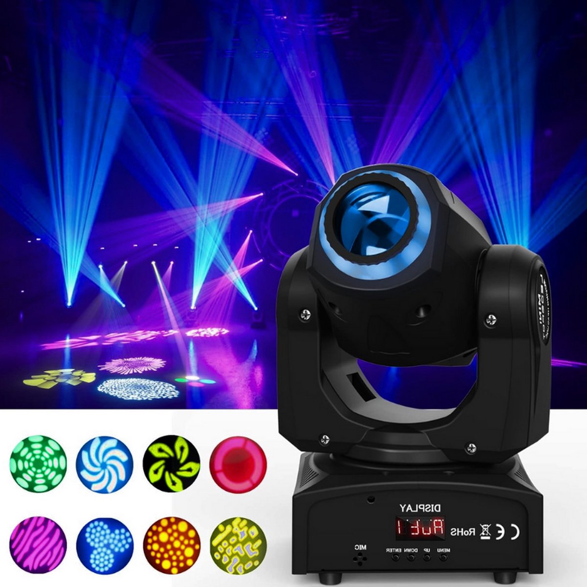 50W LED Moving Head Disco Podiumlicht Met 8 Patronen, 8 Kleuren Gobo Spotlight, 10/12 Kanalen, LED Lichteffecten voor Bar, Club En Show [Energieklasse E]