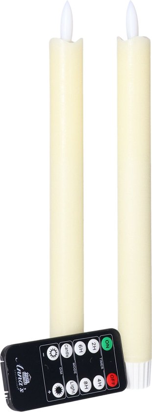 Anna's Collection LED dinerkaarsen - 2x - ivoor - 23 cm - met afstandsbediening