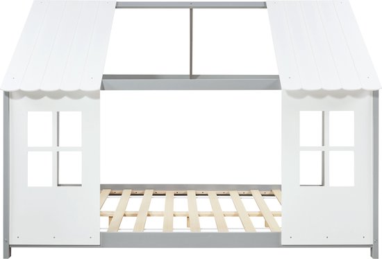 Lit enfant Tostedt lit cabane pin gris et blanc 140x200 cm [en.casa]