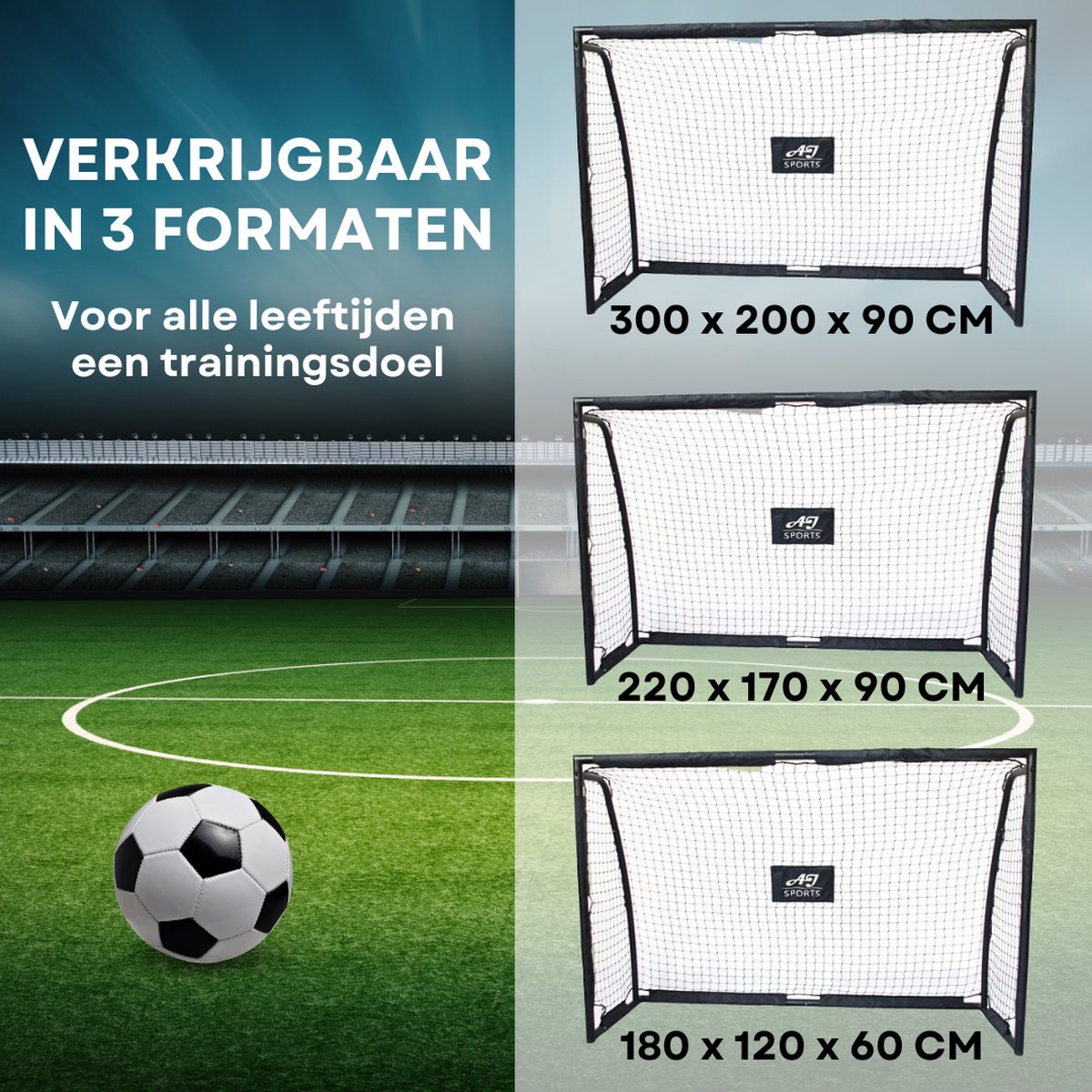 AJ-Sports Voetbaldoel met Doelwand - 220x170x90cm - Voetbalgoal - Goals - Voetbaltraining - Stalen buizen - 4 Schietgaten - Snelle Montage -Zwart — afbeelding 4