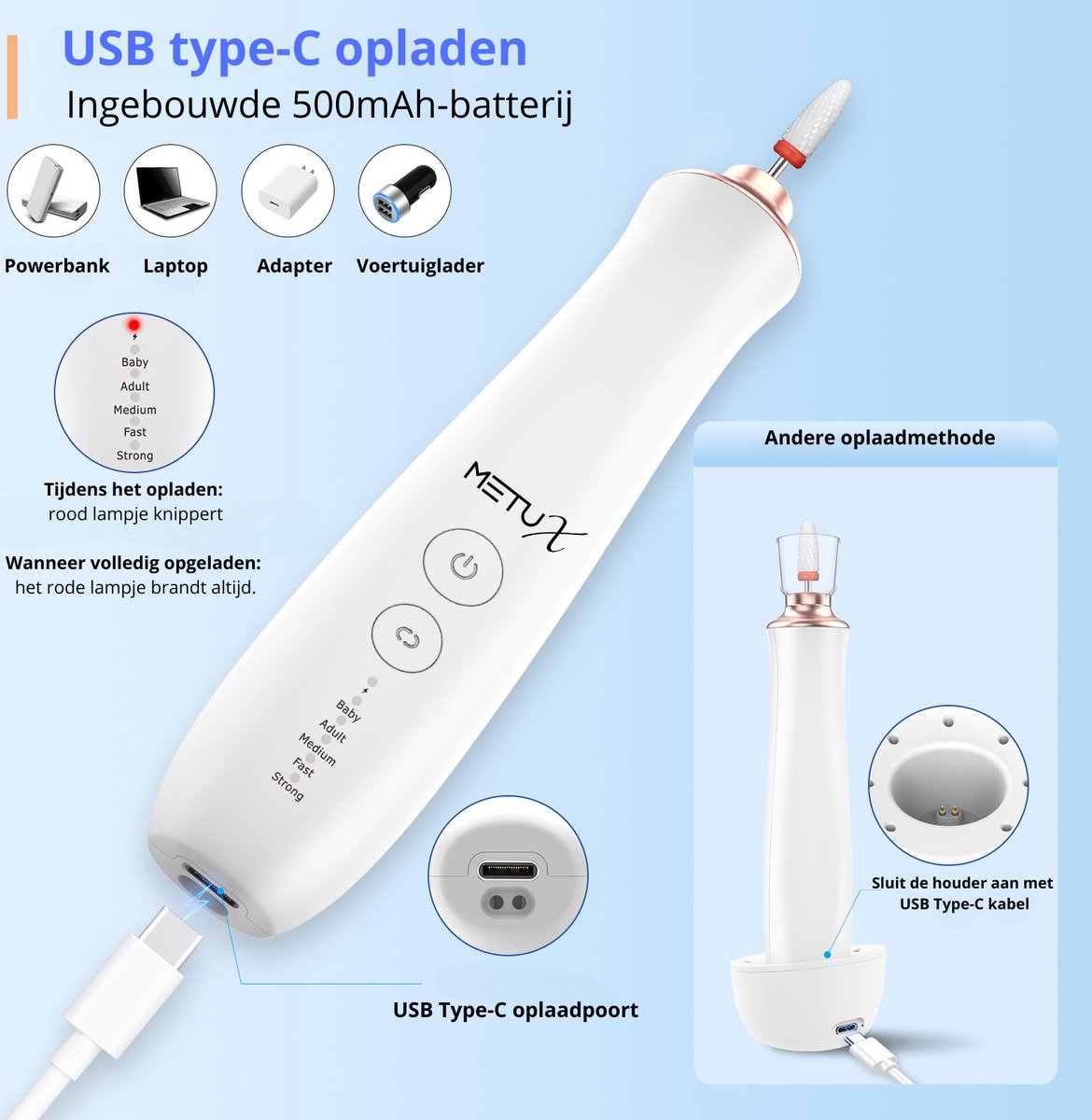 MetuX® Elektrische nagelvijl - Nagelfrees - Manicure set - Pedicure set – Draadloos – 12 Bitjes – Met oplaadstation – Eeltverwijderaar - Nagelvijl baby - Manicureset Baby - Nagelvijl electrisch - Pedicureset electrisch - Pedicuresets - Manicure sets — cadeau in Cadeau-ideeën - foto 3