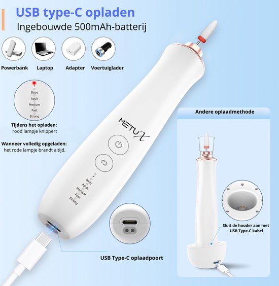 MetuX® Lime à Ongles Électrique - Coupe-Ongles - Set Manucure et Pédicure - Sans Fil - 12 Embouts - Avec Station de Charge - Dissolvant de Callosités - Limes à ongles Bébé - Set de manucure Bébé - Coupe-ongles