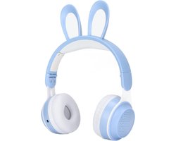 Opvouwbare Bluetooth 5.0-koptelefoon - Schattige Konijnenoor Draadloze Over-ear-koptelefoon - Groene Kinderen Tieners - 12 Uur Luistertijd - TF/Aux Ingebouwd - Blauw .