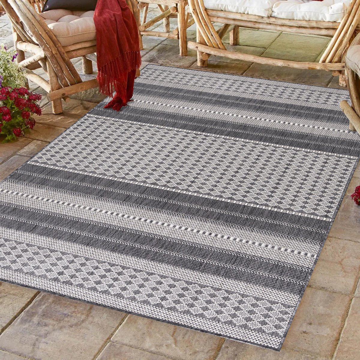 TT Home Tuin Vloerkleed Tapijt Voor Binnen En Buiten Balkon Keuken Tapijt Boho 3D Scandi Modern Effen Kleur, Kleur: Donkergrijs, Maat:160x220 cm