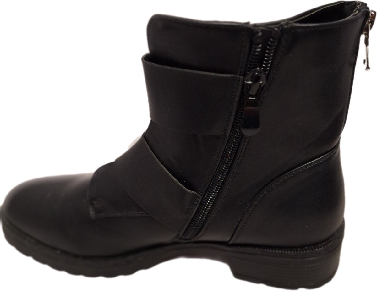 LUCKYSHOES-BIKERBOOTS-2 BREDE SLUITRIEMEN-GROTE GESP-MATLEDERLOOK-38