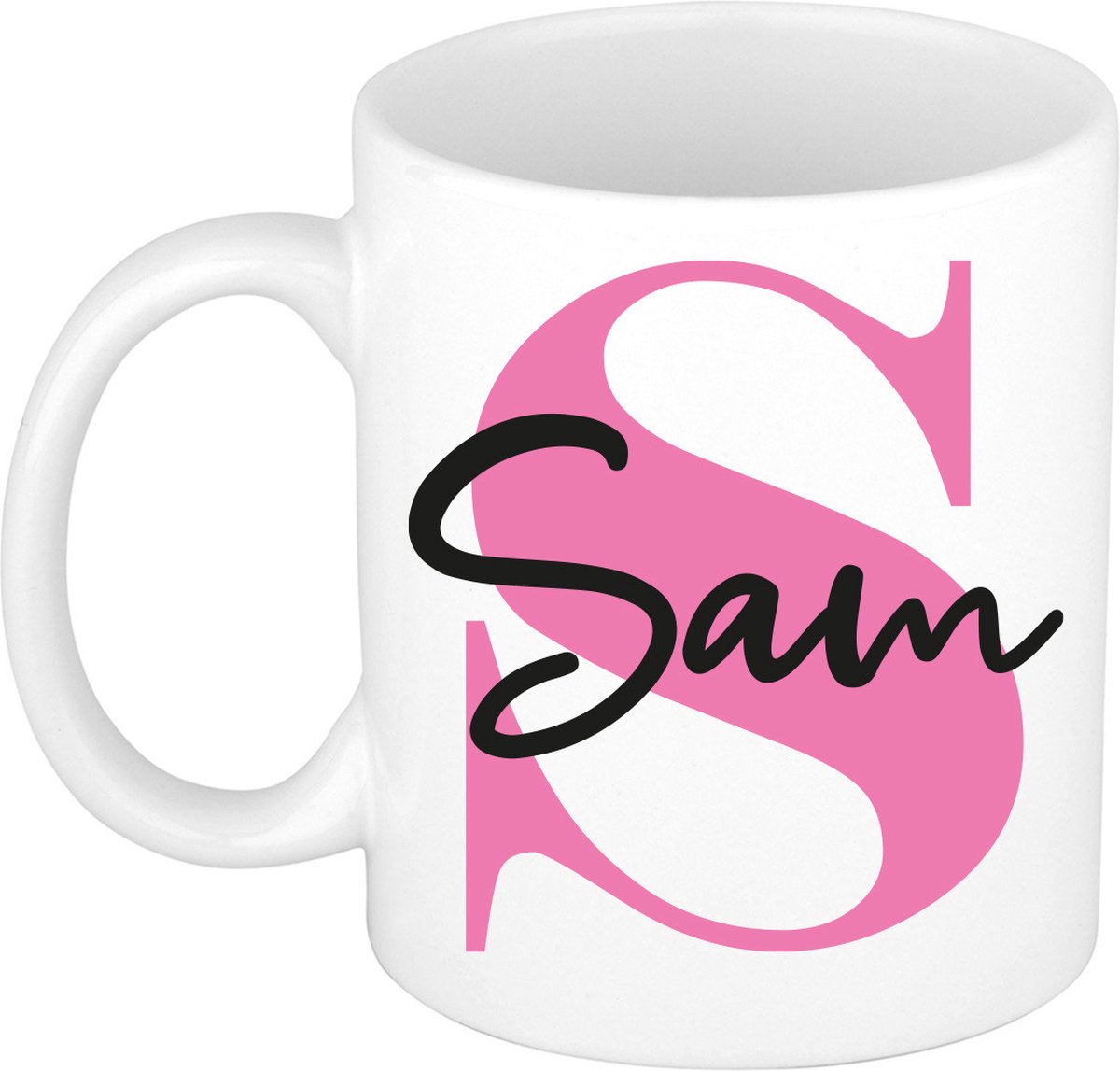 Bellatio Decorations Naam mok Sam - roze - wit - keramiek - 300 ml - cadeau beker