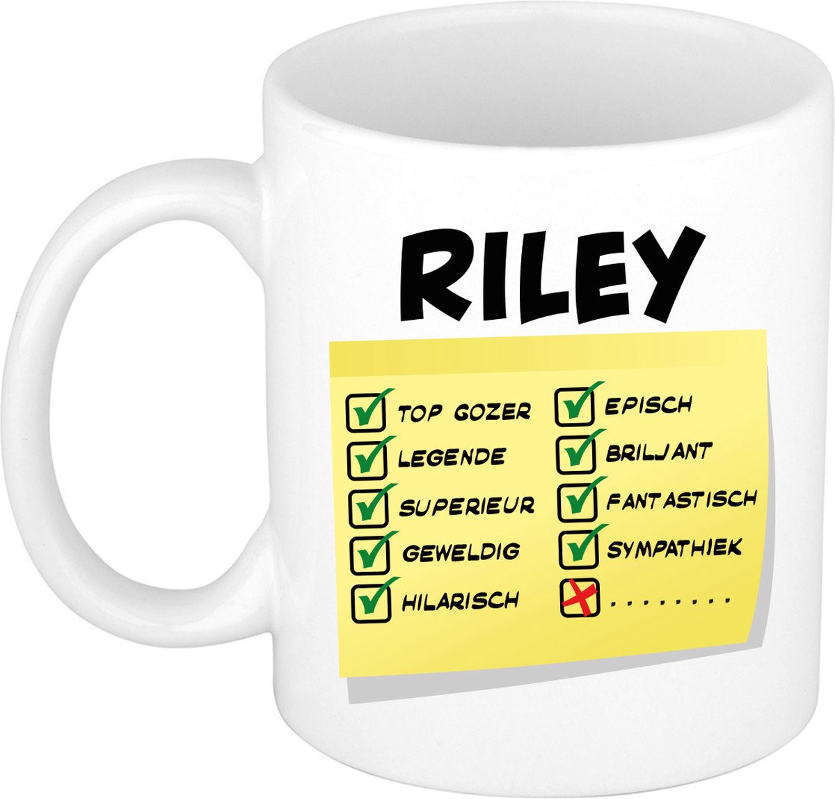 Bellatio Decorations Naam mok Riley - wit - top gozer - keramiek - 300 ml - cadeau collega beker