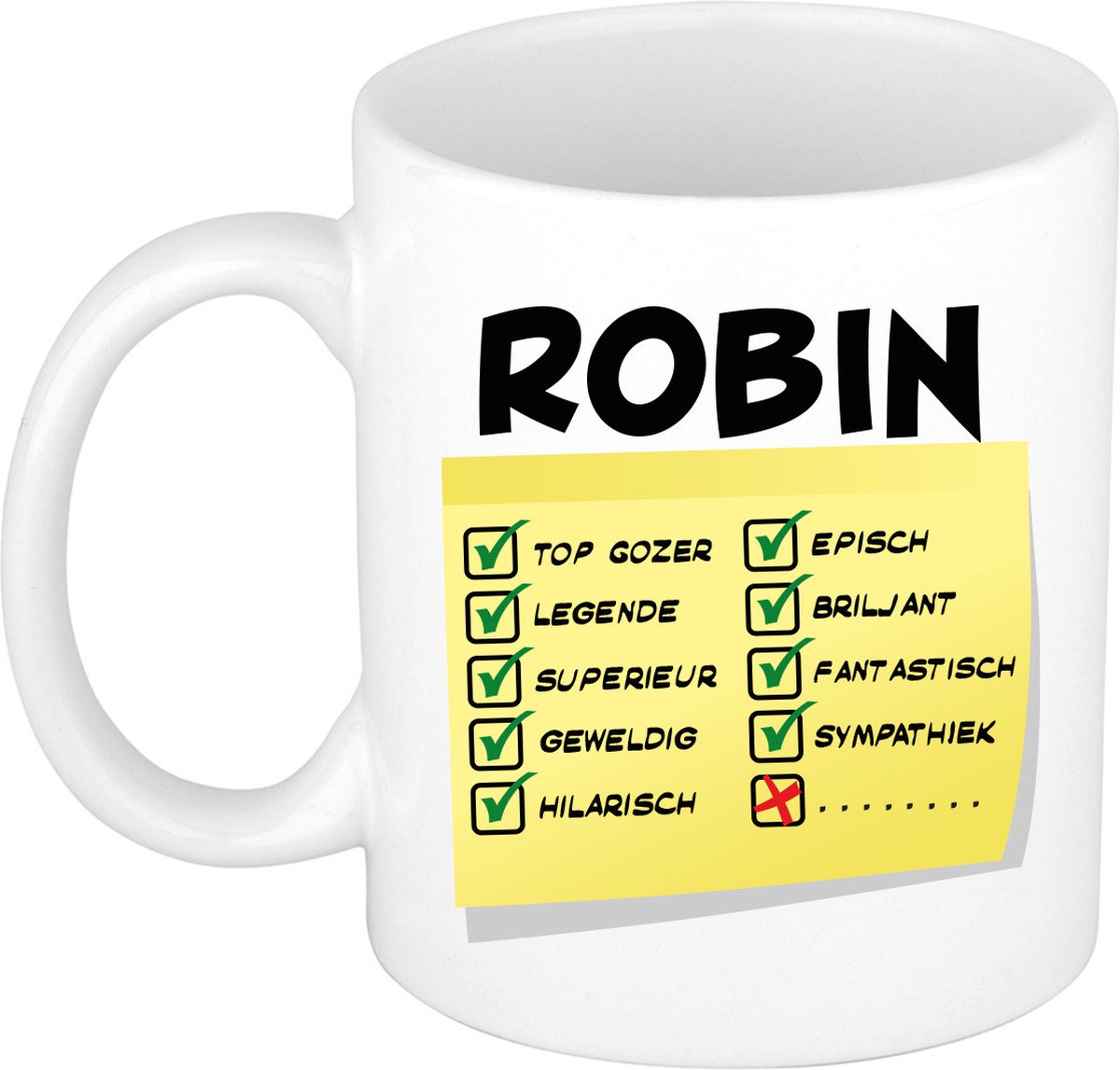 Bellatio Decorations Naam mok Robin - wit - top gozer - keramiek - 300 ml - cadeau collega beker