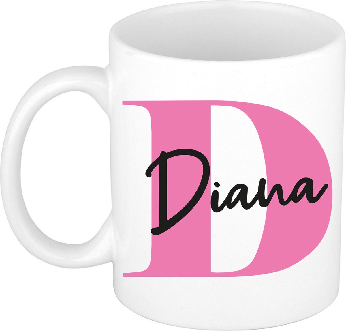 Bellatio Decorations Naam mok Diana - roze - wit - keramiek - 300 ml - cadeau beker