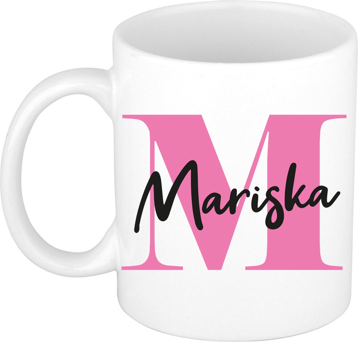 Bellatio Decorations Naam mok Mariska - roze - wit - keramiek - 300 ml - cadeau beker
