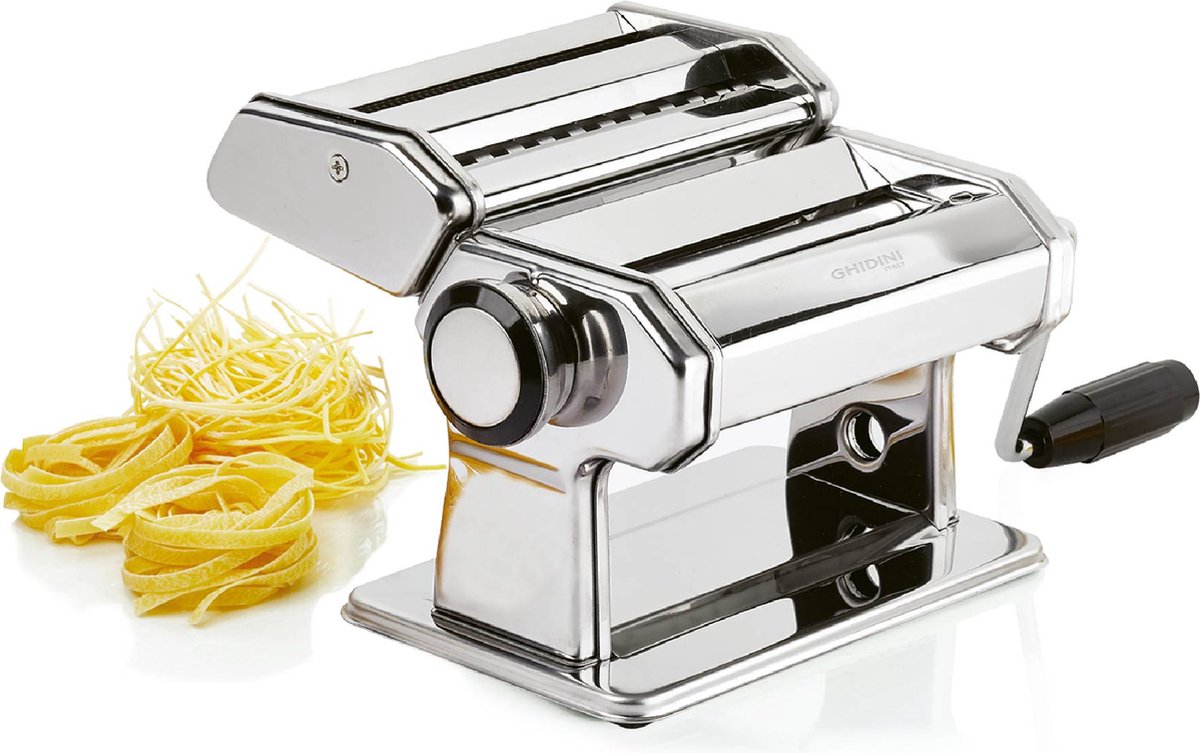 Ghidini Pastamachine Chroom - Handmatige Pastamaker met Instelbare Deegdikte - Duurzame Roestvrijstalen Pasta machine voor Zelfgemaakte Pasta