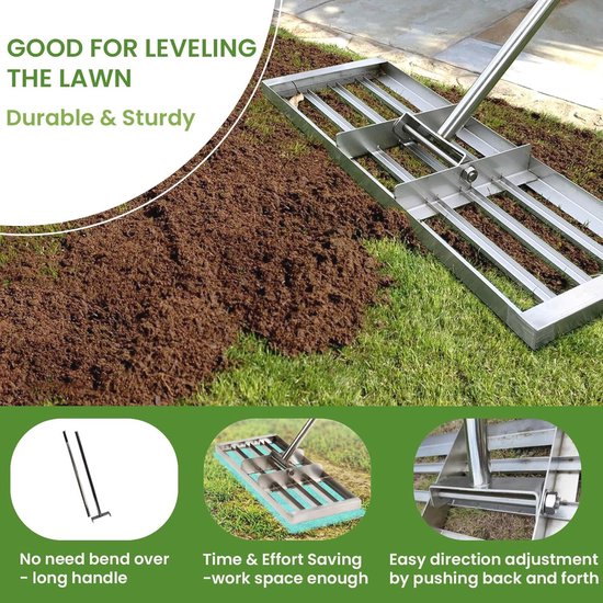 Gazonnivellerende Hark met Roestvrijstalen Handgreep - 36" x 10" Hark voor Bodemvuil en Zandtopdressing van Rocklin Industry — afbeelding 3